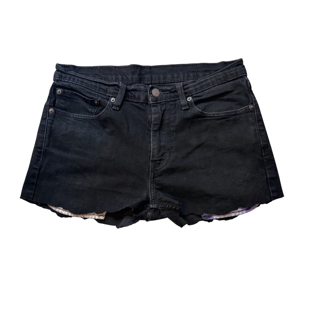 Levi's Shorts Womens 32‎ Black Denim Cutoff Raw Hem Mid Rise Stretch Casual